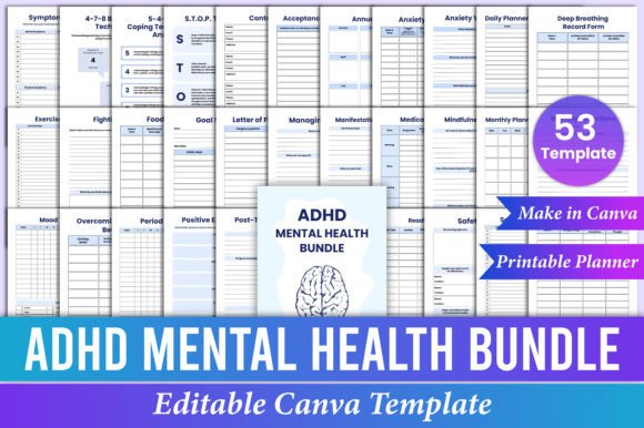 10 Best ADHD Planner Templates for Adults 9 ADHD Mental Health Planner Bundle Canva Graphics 90115006 1 1 580x386 1