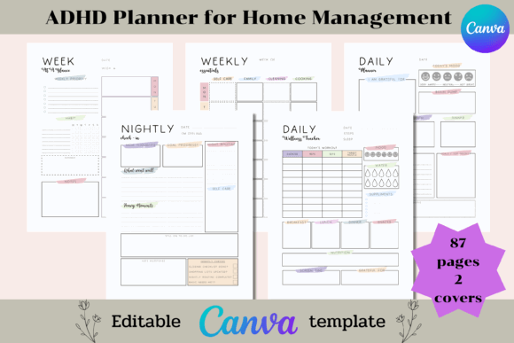 12 Printable ADHD Planner Templates for Better Focus 23 ADHD Planner for Home Management Graphics 40728385 4 580x387 1