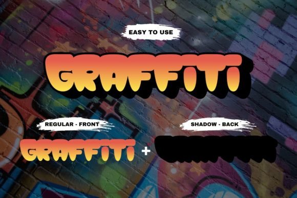 Graffiti Fonts for Logos: 10 Bold, Readable Picks 16 Colorful graffiti font showcasing the word 'GRAFFITI' with shadow effects on a brick wall background.