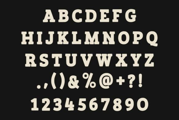 20 Bold Slab Serif Fonts: Powerful Logo & Headline Picks 38 Bold slab serif font showcasing uppercase letters and numbers on a dark background.