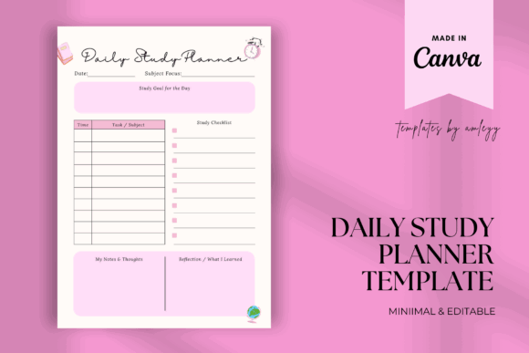 12 Best Digital Academic Planner Templates for Students 31 Aesthetic daily study planner template with sections for date, subject focus, study goals, tasks, and reflections.