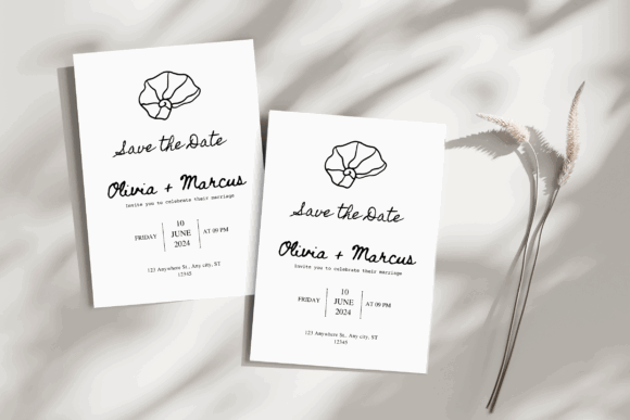 14 Editable Wedding Invitation Templates for Modern Couples 19 Elegant save the date wedding invitation with seashell design and minimalist typography.