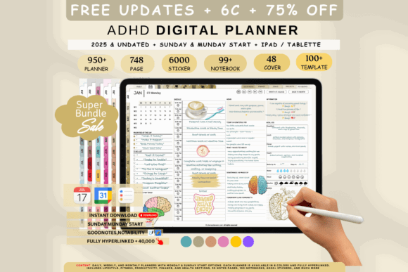 15 Best Digital Planner Templates for Goodnotes in 2026 10 ADHD digital planner template with various sections and stickers for organization.