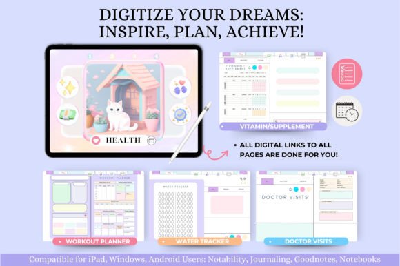 Weekly Digital Planner Templates: 10 Best Picks for 2026 20 Colorful digital planner template showcasing various planning sections and a health tracker.
