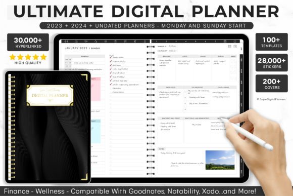 12 Best All-in-One Digital Planner Templates You’ll Love 22 All in One Digital Planner Black Graphics 74331072 1 1 580x387 1 1
