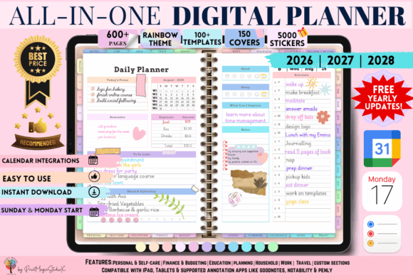 15 Best Digital Planner Templates for Goodnotes in 2026 5 Colorful digital planner showcasing daily planner layout with various sections and stickers.
