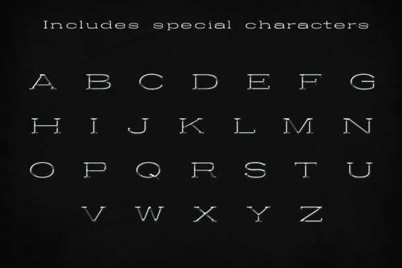 Fonts Similar to Clarendon: 15 Powerful Alternatives 9 Sample of a font showcasing uppercase letters and special characters on a dark background.