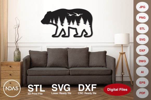 11 Most Profitable 3D Printing Models That Actually Sell 57 Bear with Forest and Bird Wall Decor Graphics 54371278 1 1 580x387 1