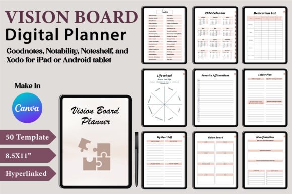 12 Best Digital Academic Planner Templates for Students 7 Digital planner template showcasing various planning pages and layouts.