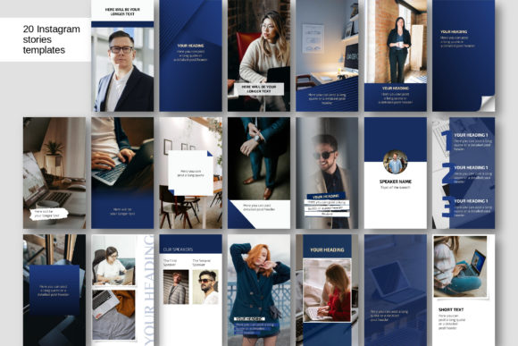 25 Instagram Story Templates: Gorgeous Designs You’ll Love 48 Blue CANVA Instagram Template Kit Graphics 29197515 6 580x387 1