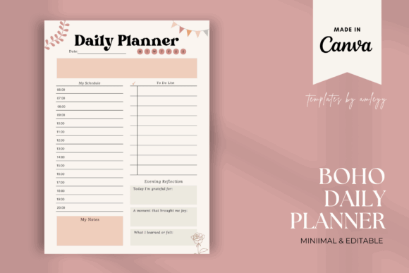 Top 11 Aesthetic Digital Planner Templates: Beautiful Picks 14 Boho Daily Planner Template for Canva Graphics 124878944 1 1 580x387 1