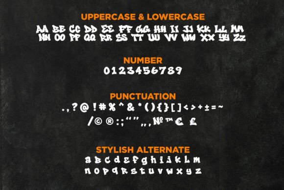 15 Premium Graffiti Fonts That Actually Look Hand-Painted 23 Graffiti font sample showcasing uppercase, lowercase, numbers, and punctuation on a chalkboard background.