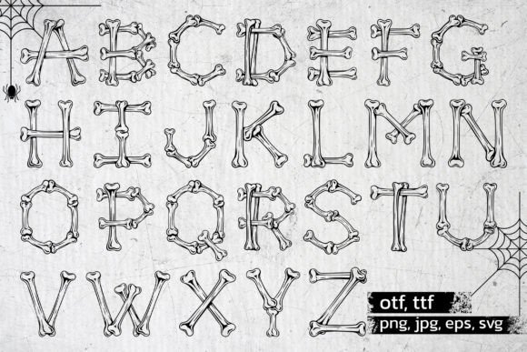 Halloween Fonts: 44 Best Picks for Cards, Signs & Cricut 73 Alphabet letters designed with bone shapes for Halloween themes.