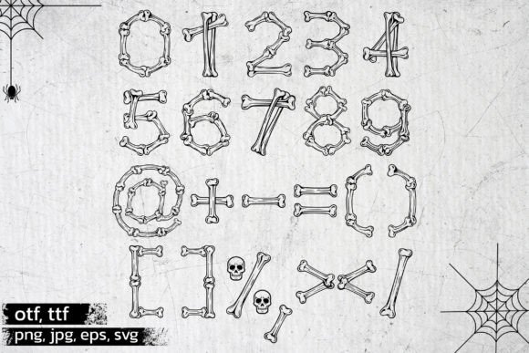 Halloween Fonts: 44 Best Picks for Cards, Signs & Cricut 74 Bone-shaped numbers and symbols for Halloween-themed designs.