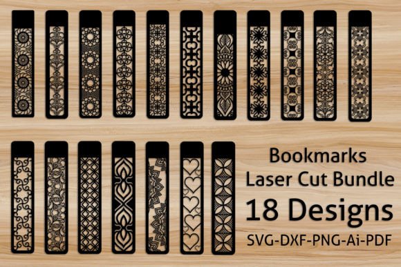 Wood Laser Cut Ideas: 45 Creative Projects Worth Making 2 Collection of 18 laser cut bookmark designs featuring intricate patterns.