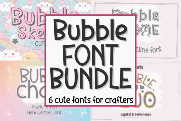 12 Best Display Font Bundles for Cricut That Cut Cleanly 12 Colorful Bubble Font Bundle showcasing six playful fonts for crafting projects.