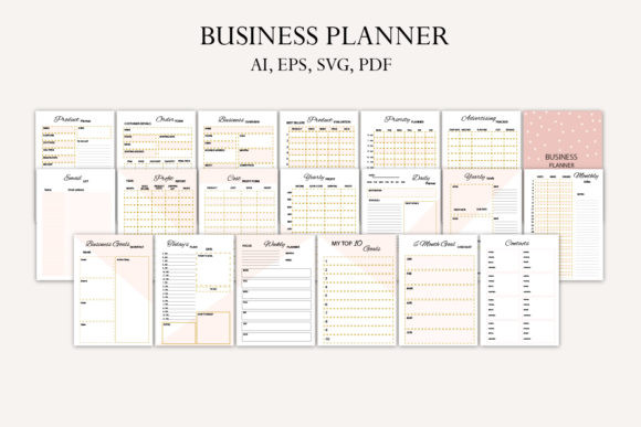 5 Digital Planner Templates: Powerful Picks for Small Business 11 Collection of business planner templates showcasing various layouts and sections for organization.