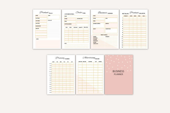 5 Digital Planner Templates: Powerful Picks for Small Business 13 Various pages of a business planner template with sections for orders, expenses, and planning.