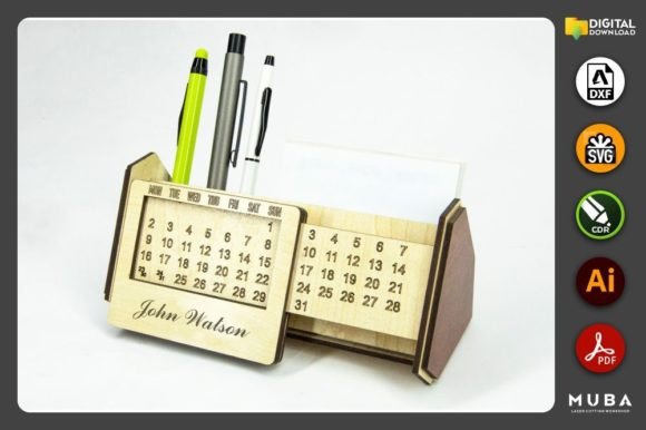 Laser Cut Teacher Appreciation Gifts: 45 Personalized Ideas 11 Laser cut calendar pen holder with personalized name and space for pens and notes.