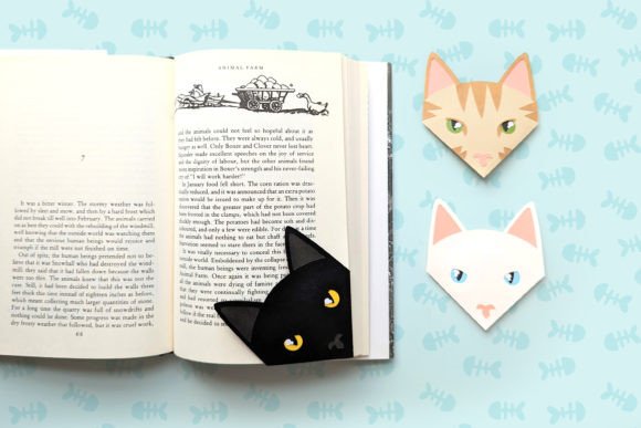 Laser Cut Wood Bookmarks Ideas: 24 Stunning Designs 24 Cat Face Papercut Corner Bookmark SVG Graphics 101304346 1 1 580x387 1