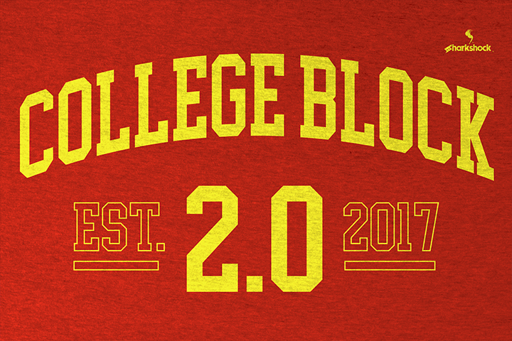 18 Best Slab Serif Display Fonts for Bold Headlines 2 Bold collegiate lettering reading 'COLLEGE BLOCK 2.0' on a red background.