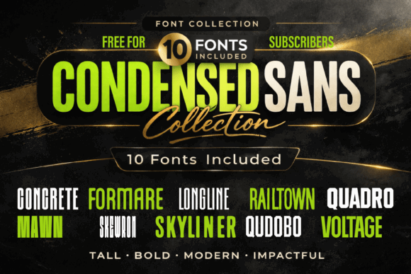 Best 10 Sans Serif Fonts Bundle for Signs: Readable Options 5 Condensed Sans font collection showcasing 10 bold and modern fonts for sign design.