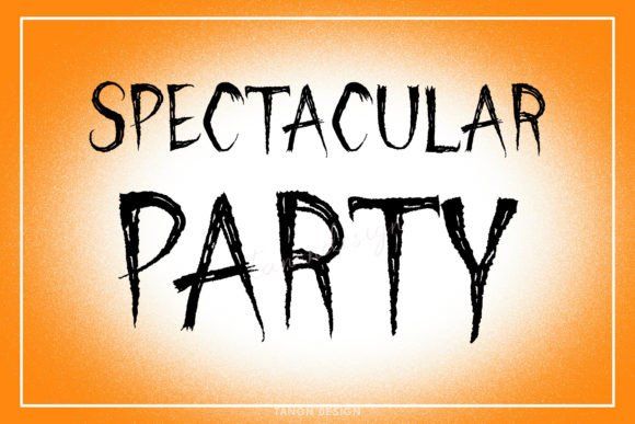 17 Halloween Fonts for Haunted House Signs That Stand Out 11 Spooky text design reading 'SPECTACULAR PARTY' on an orange background.