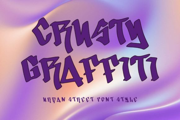 20 Best Graffiti Fonts for T-Shirt Design That Print Well 9 Crusty Graffiti font displayed in purple on a colorful background