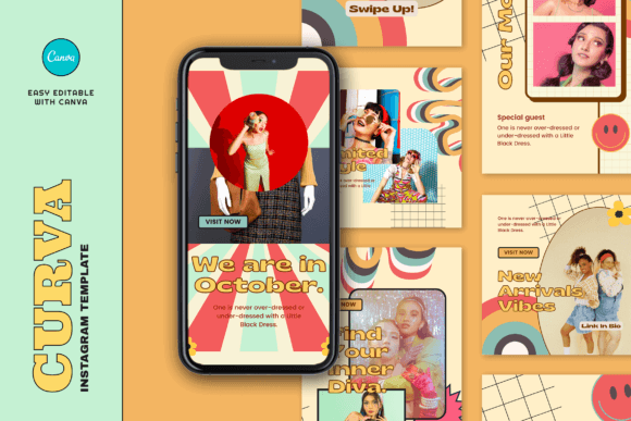 25 Instagram Story Templates: Gorgeous Designs You’ll Love 22 Curva Retro Instagram Template Graphics 54503471 1 1 580x387 1