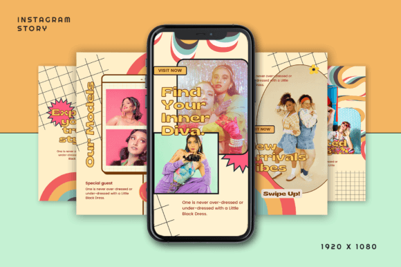 25 Instagram Story Templates: Gorgeous Designs You’ll Love 23 Curva Retro Instagram Template Graphics 54503471 3 580x386 1