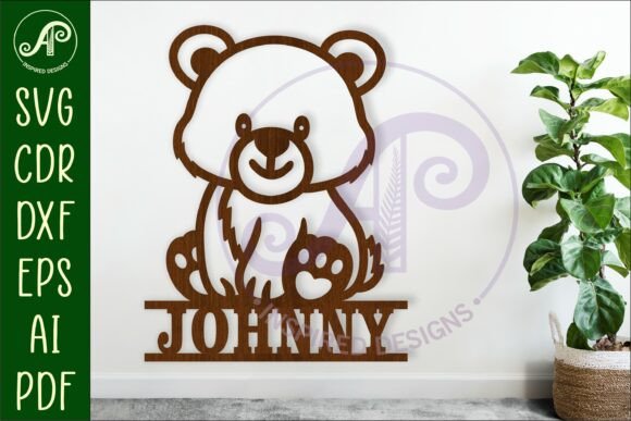 34 Acrylic Laser Cut Designs That Look Professional 14 Cute bear personalized name sign with the name 'Johnny' displayed prominently.