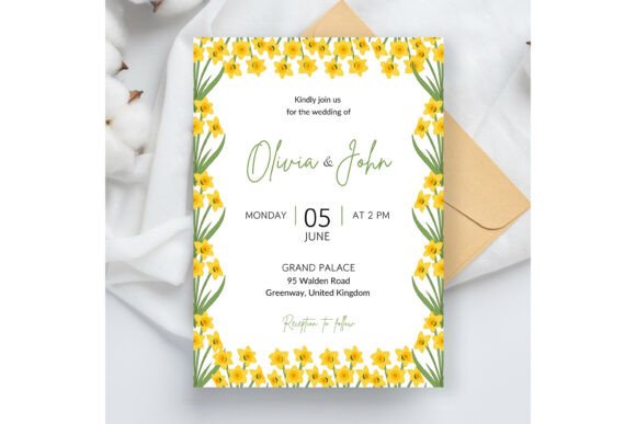 17 Wedding Invitation Template Ideas You Can Customize 4 Wedding invitation featuring daffodils and elegant typography.