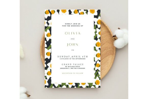 15 Wedding Invitation Template Ideas for Every Style 6 Daffodil flower wedding invitation with a floral border and elegant typography.