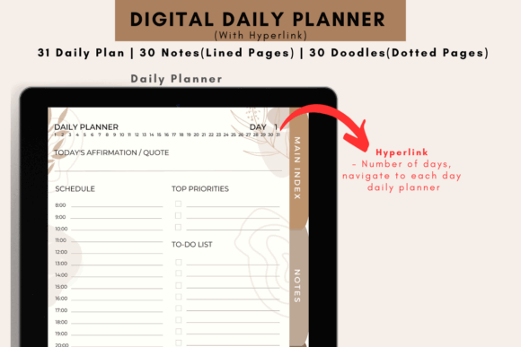 11 Daily Digital Planner Pages for Focused Planning 27 Digital daily planner layout with sections for schedule, priorities, and notes.