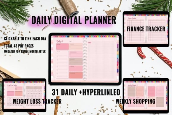12 Digital Planner Templates for Beginners: Effortless Picks 14 Daily Digital Planner Pastel Pink Graphics 34373671 2 580x387 1
