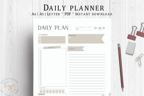 11 Daily Digital Planner Pages for Focused Planning 28 Daily planner template with sections for top priorities, schedule, and notes.