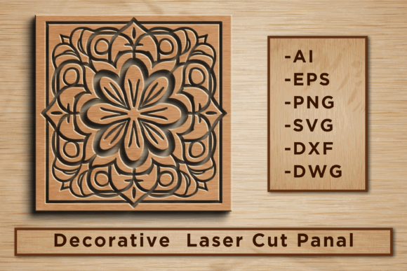 Wood Laser Cut Ideas: 45 Creative Projects Worth Making 35 Intricate decorative laser cut panel design with file format options listed.