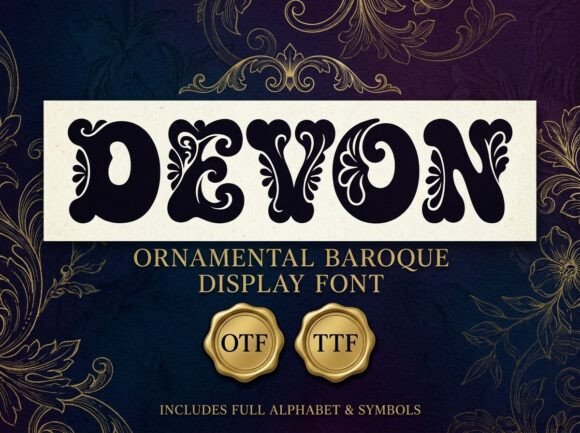 Vintage Display Fonts for Branding: 13 Stunning Retro Picks 10 Devon Fonts 150584169 1 1 580x433 1