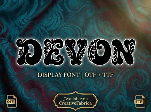 Vintage Display Fonts for Branding: 13 Stunning Retro Picks 11 Devon Fonts 150584169 3 580x433 1