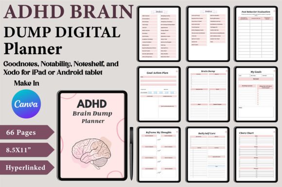12 Best ADHD Digital Planner Templates for Better Focus 14 Digital ADHD Brain Dump Planner Canva Graphics 89298708 1 1 580x386 1