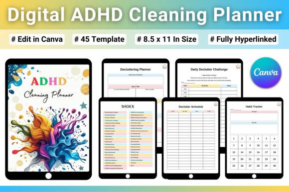 12 Best ADHD Digital Planner Templates for Better Focus 24 Digital ADHD Cleaning Planner Graphics 147176716 1 1 580x386 1