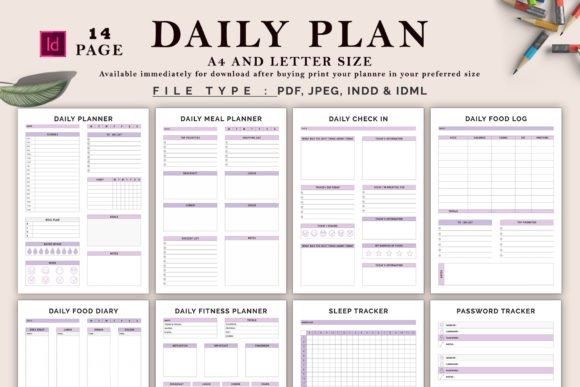11 Daily Digital Planner Pages for Focused Planning 22 Daily planner template pages with various sections for organization and tracking.