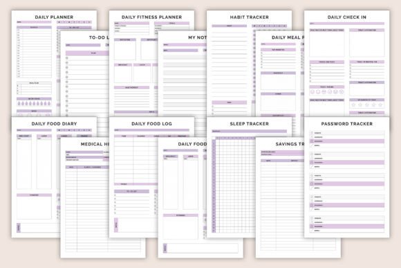 11 Daily Digital Planner Pages for Focused Planning 24 Various daily planner pages including habit tracker and fitness planner.