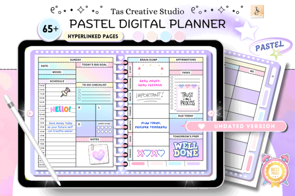 10 Best Aesthetic Digital Planner Templates for Goodnotes 2 Pastel digital planner with hyperlinked pages and colorful layout for Goodnotes.