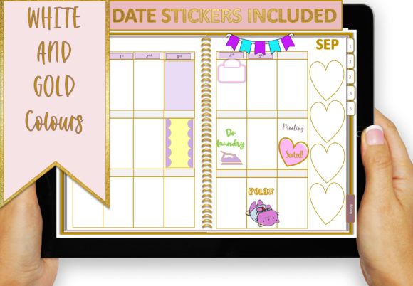 Weekly Digital Planner Templates: 10 Best Picks for 2026 23 Weekly digital planner template featuring white and gold colors with date stickers included.