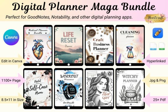 10 Best Hyperlinked Digital Planner Templates 4 Digital Planner Mega Bundle Graphics 150436371 1 1 580x386 1