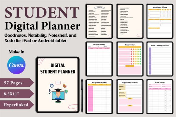 12 Best Digital Academic Planner Templates for Students 25 Digital student planner template with various planning pages and sections for organization.