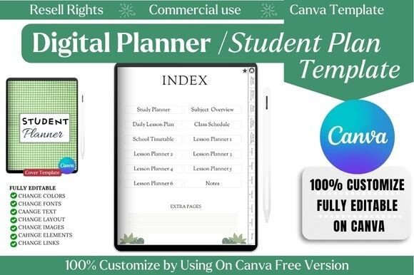 12 Best Digital Academic Planner Templates for Students 14 Digital student planner template with editable sections and index for organization.
