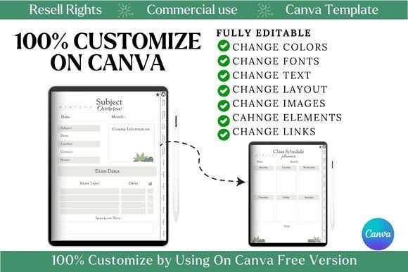 12 Best Digital Academic Planner Templates for Students 16 Editable digital planner template showcasing customizable sections for subjects and class schedules.