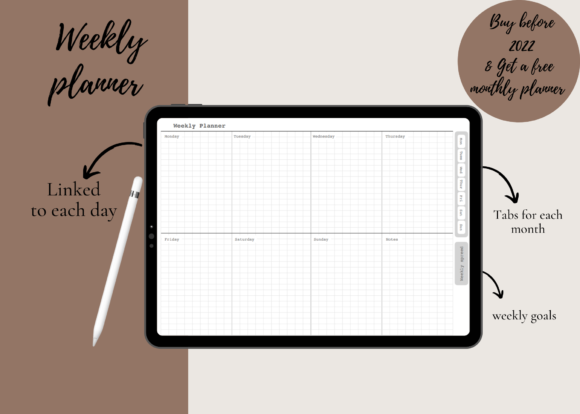 12 Digital Planner Templates for Beginners: Effortless Picks 9 Digital Weekly Planner Hyperlinked Graphics 21558818 2 580x414 2